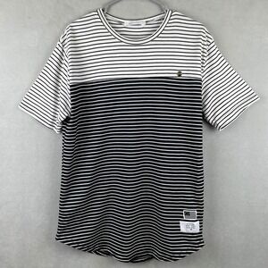 Reason Clothing Men Striped S/S Textured T-Shirt Black White Curved Hem M Casual